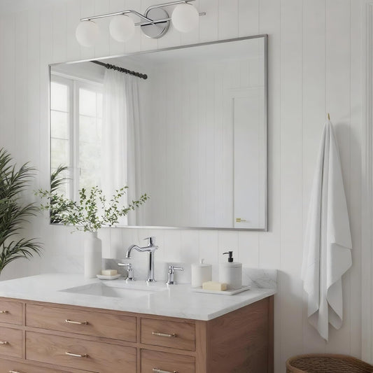 30x40 Inch Nickel Bathroom Mirror for Wall, Aluminum Frame Rectangle Rectangular Vanity Mirror, Modern Large for Bedroom, Living Room, Horizontal or Vertical