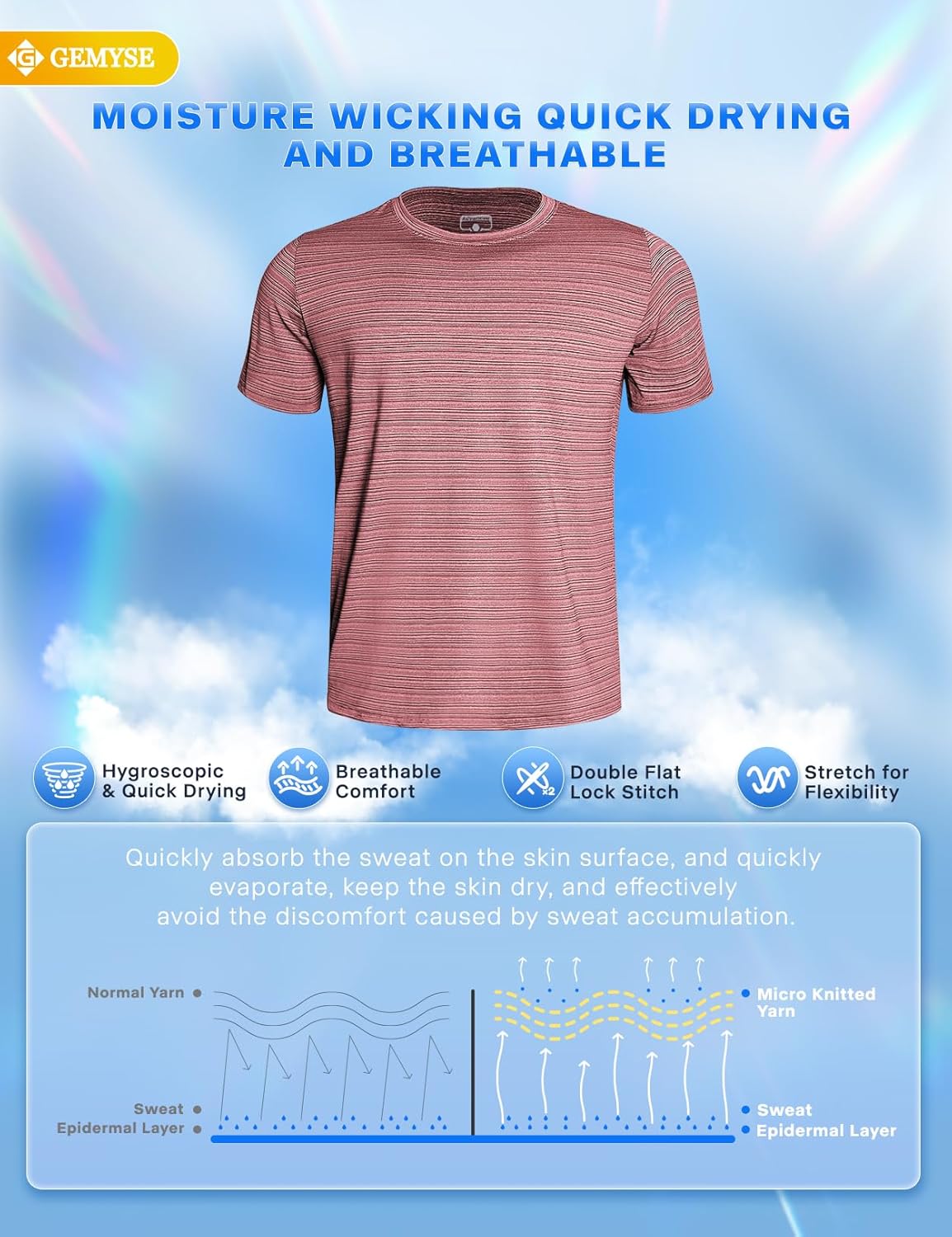 GEMYSE Men's Running Short Sleeve Shirt Sun Protection Quick Dry Moisture Wicking T-Shirts UPF 50+ for Workout