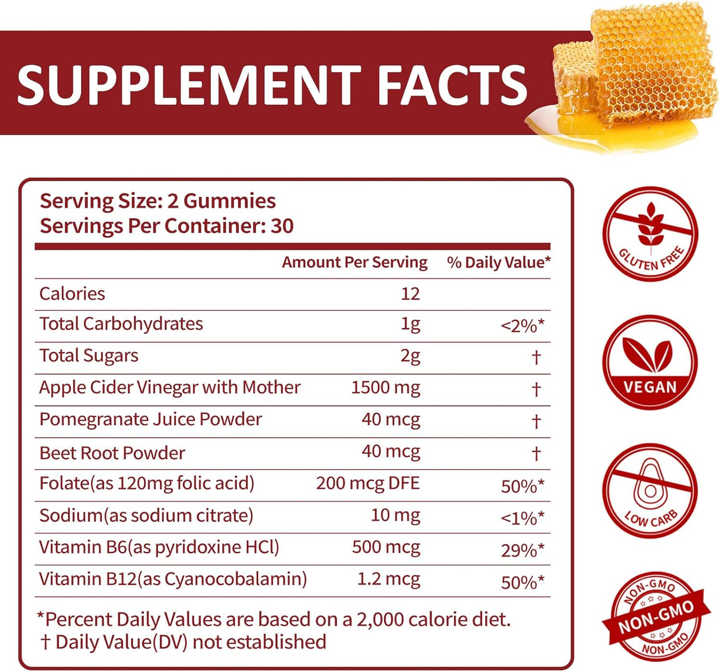 Keto ACV Gummies - 1500mg Apple Cider Vinegar Gummies with Pomegranate Beetroot & Vitamin B12 B6 - Lemon Honey Flavor - for Men & Woman - GMO Free & Vegan - 120 Count