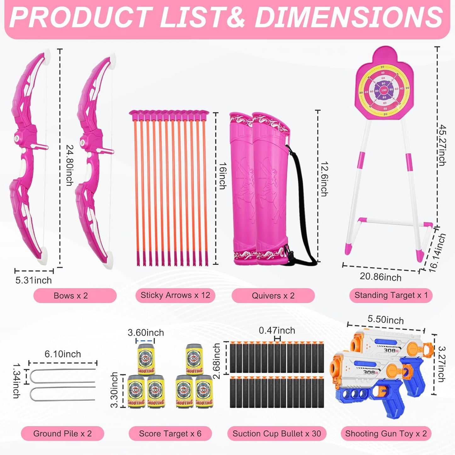 2 Pack Bow and Arrow Toy for Kids 3-8-12, LED Light Up Archery Set with Shooting Game Toy & Standing Target for Boys and Girls Age 5 6 7 8 9 10 11+, Indoor Outdoor Activity Toys for Birthday