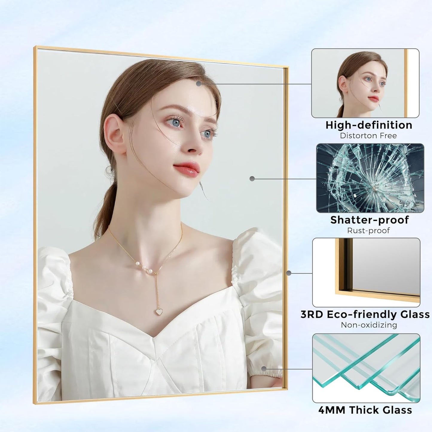 30x48 Inch Orange Gold Bathroom Mirror for Wall, Aluminum Frame Rectangle Rectangular Vanity Mirror, Modern Large for Bedroom, Living Room, Horizontal or Vertical