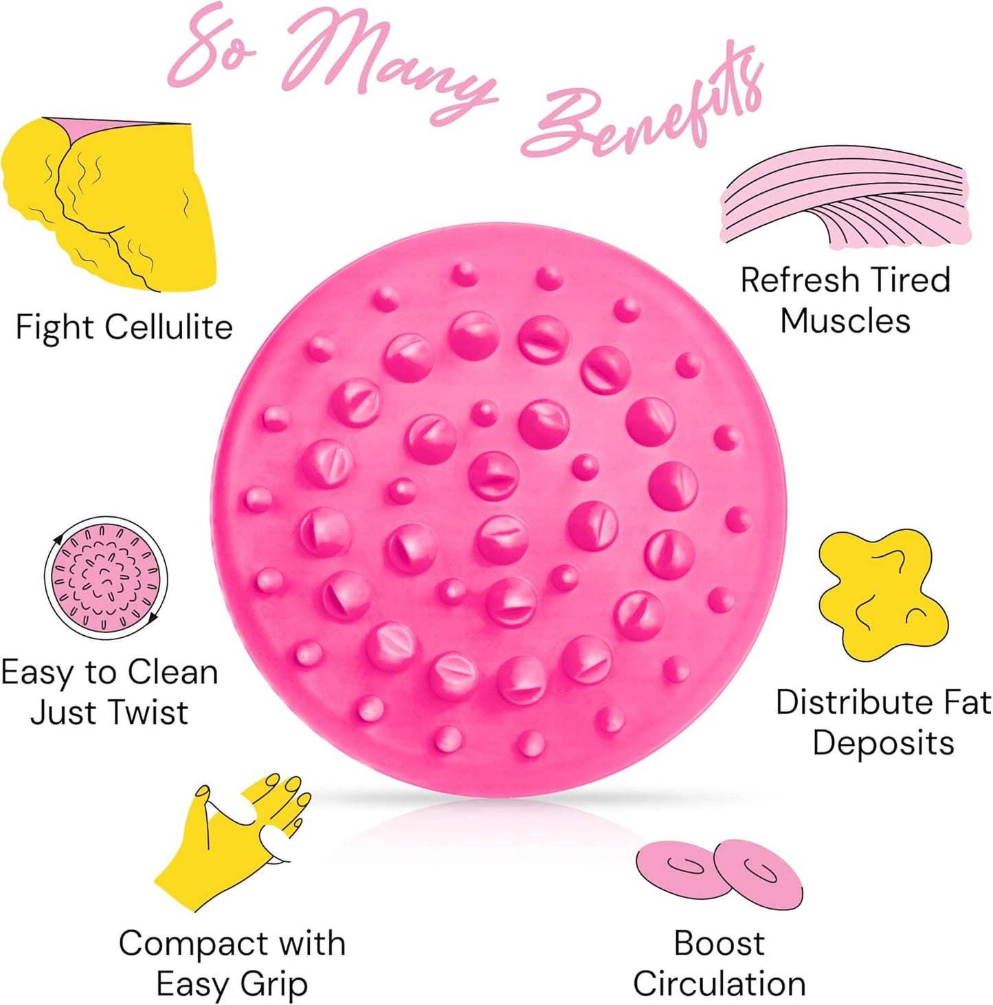 Scala Silicone Anti Cellulite Massager, Body Shower Scrubber, Cellulite Remover - Improve Circulation, Distribute Fat Deposits, Body Massager, Exfoliator, Fat Roller Use with Creams and Oils - Pink