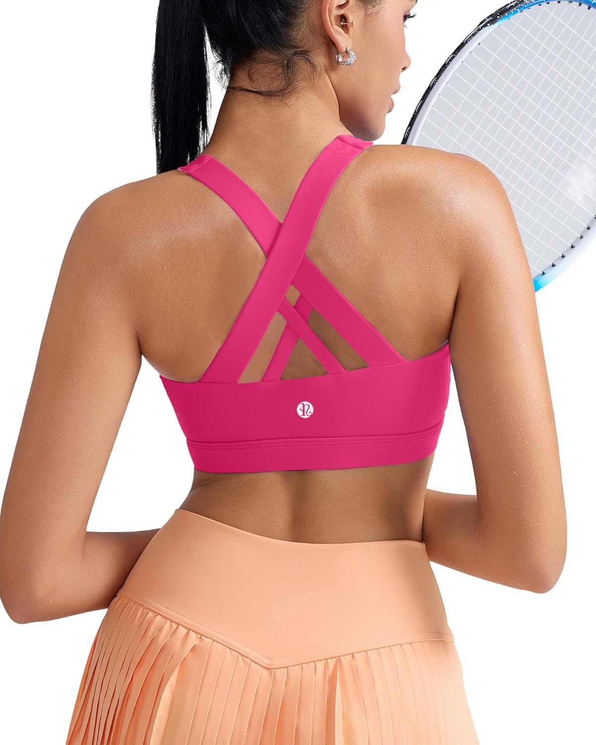 RUNNING GIRL Sports Bra for Women, Criss-Cross Back Padded Strappy Sports Bras Medium Support Yoga Bra with Removable Cups