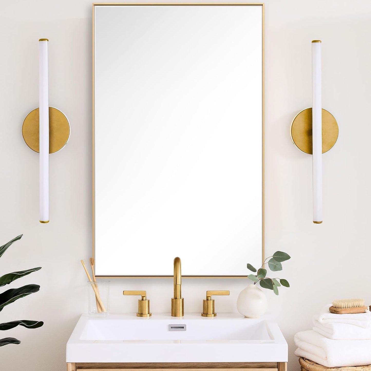 27x40 Inch Orange Gold Bathroom Mirror for Wall, Aluminum Frame Rectangle Rectangular Vanity Mirror, Modern Large for Bedroom, Living Room, Horizontal or Vertical