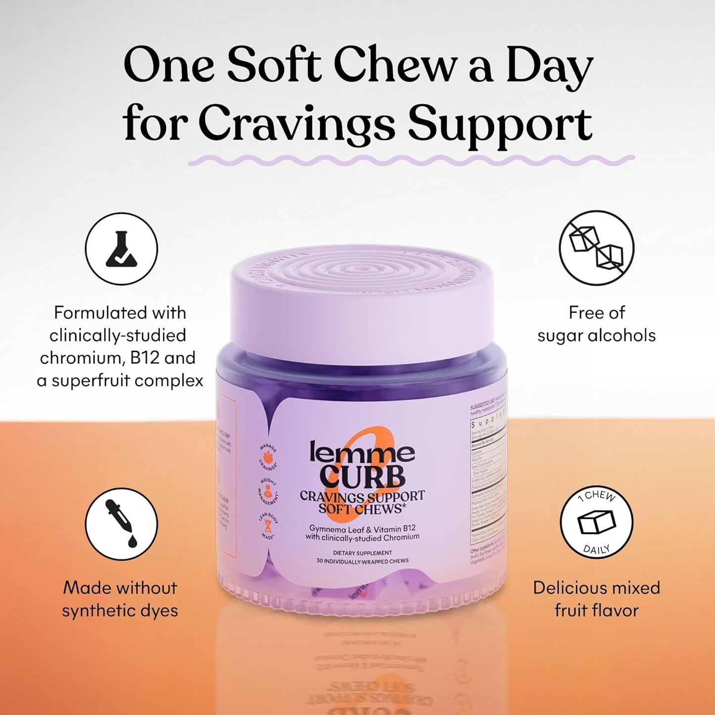 Lemme Curb Cravings Soft Chews - Manage Appetite, Support Metabolism & Lean Body w/Clinically Studied Chromium, Gymnema & B12 for Healthy Weight Management, Mixed Berry