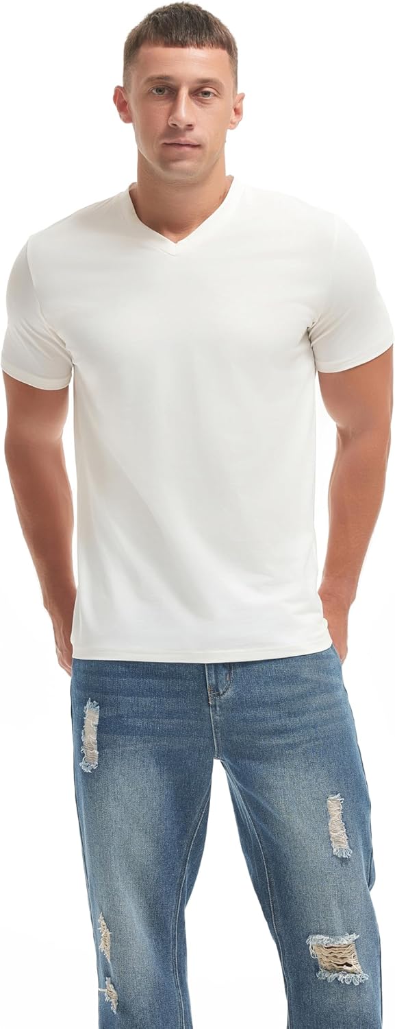VEIISAR Premium V Neck T Shirts for Men - Modern Fitted Tees Vneck Undershirts