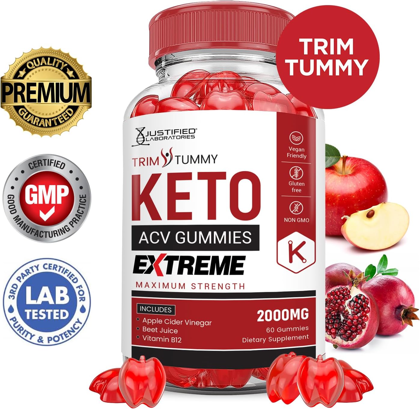 (3 Pack) Trim Tummy Keto ACV Gummies Extreme 2000MG Trim Tummy Keto Gummies Apple Cider Vinegar Formulated with Pomegranate Beet Juice Powder B12 Vegan Non GMO 180 Gummys