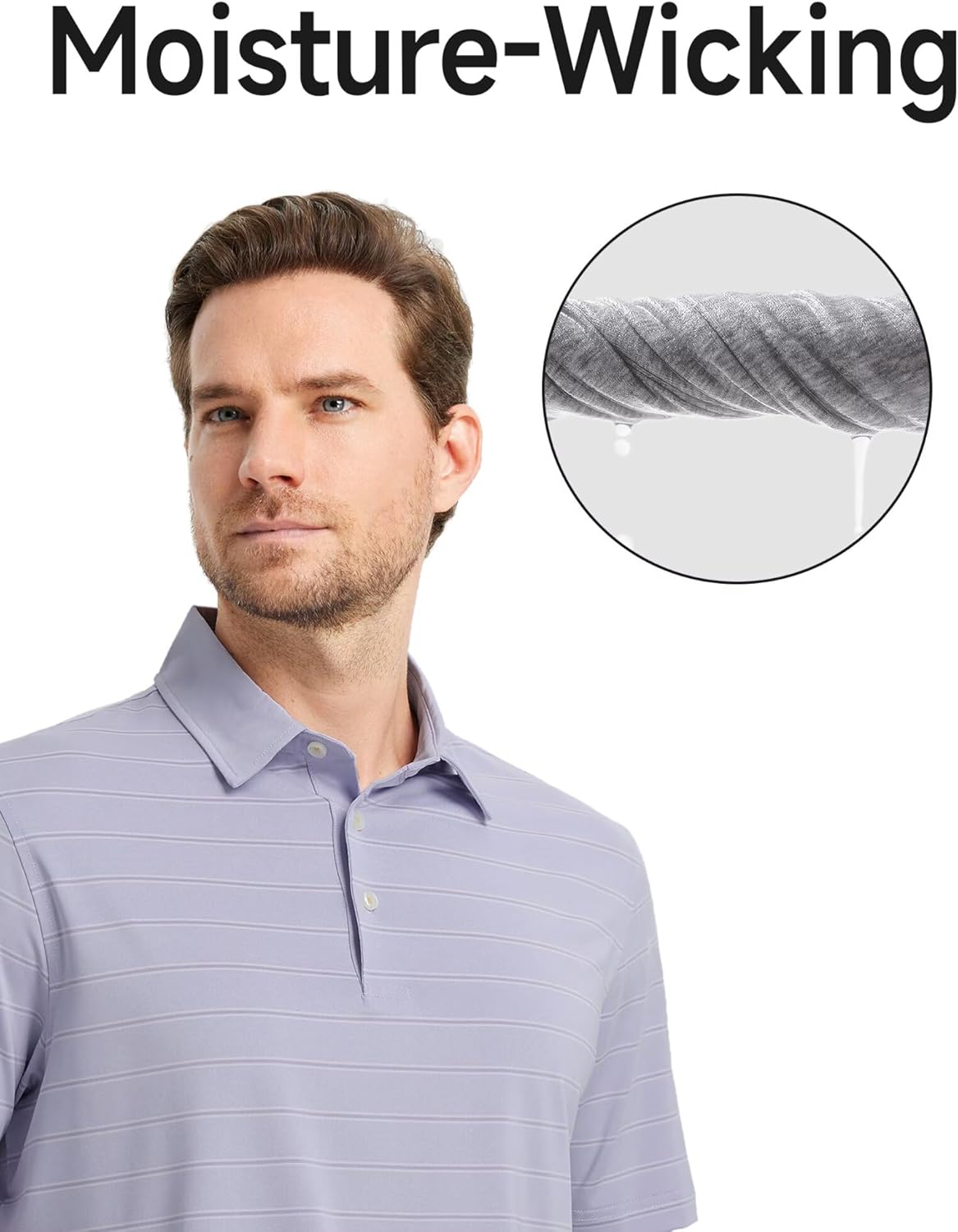 Rouen Polo Shirts for Men Dry Fit Performance Heather Stripe Golf Polo Moisture Wicking Lightweight Breathable Golf Shirts