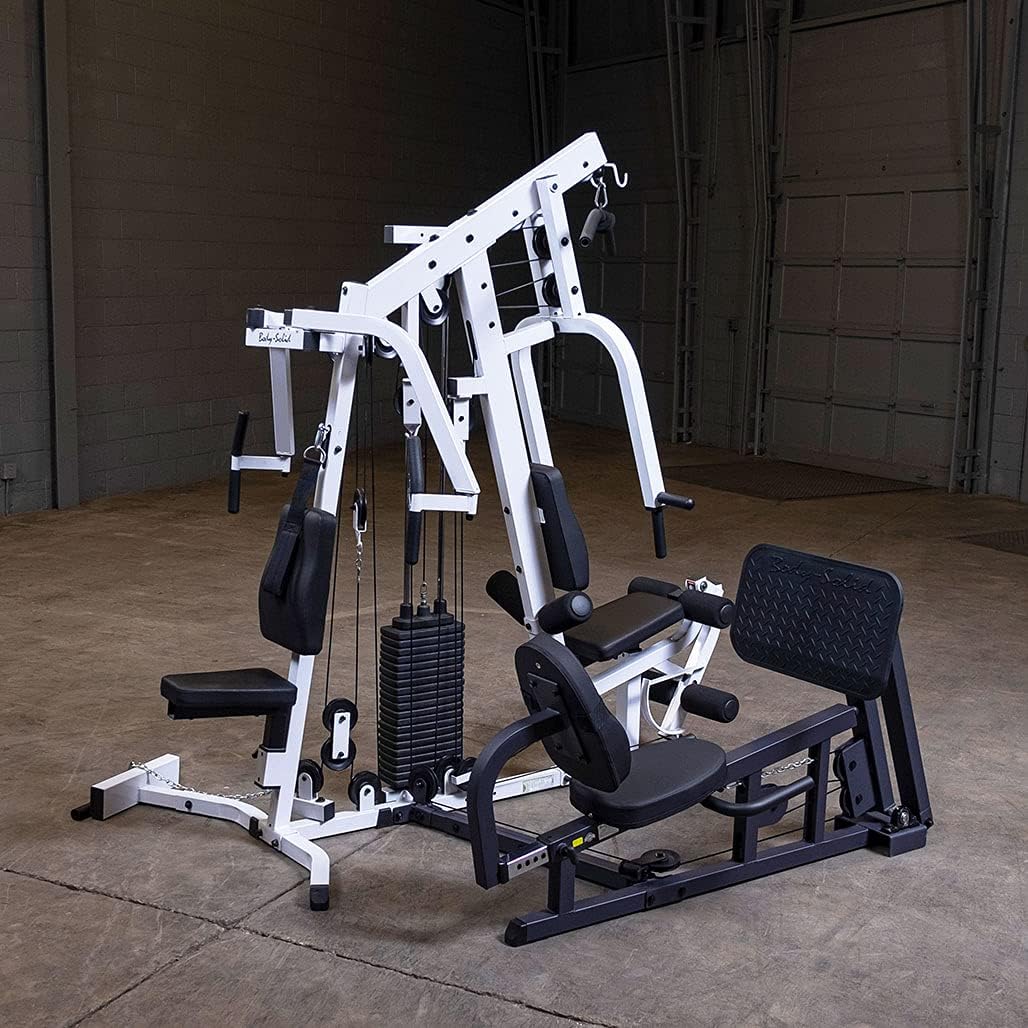 Body-Solid (EXM2500LPS/300) Multi-Station Home Gym Machine, Arm & Leg Strength Training Functional Exercise Workout Station 310lbs. Black Weight Stack with Leg Press