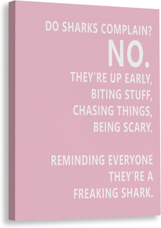 Rusenbao Gym Motivational Workout Wall Art, Home Gym Decor, Inspirational Workout Room Decor, Do Sharks Complain About Monday, Canvas Wall Art for Exercise Fitness Room Office, 11x14 inch(Pink)