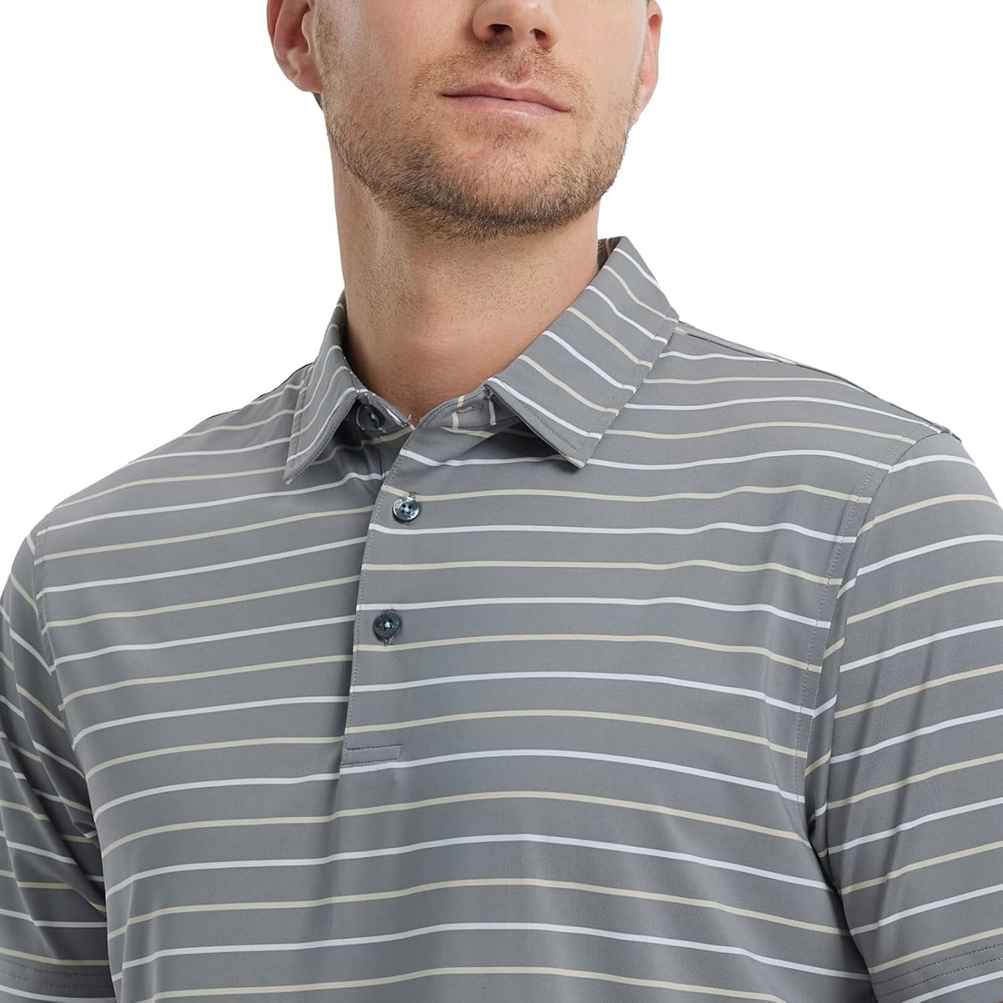 Rouen Mens Golf Shirt Moisture Wicking Dry Fit Performance Stripe Casual Collared Short Sleeve Golf Polo Shirts for Men