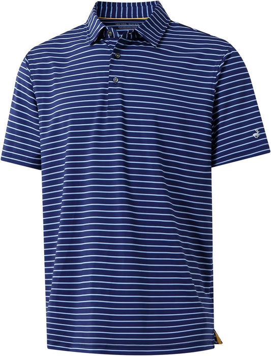Rouen Mens Polo Shirts Short Sleeve Dry Fit Performance Moisture Wicking Causal Striped Polo Collared Golf Shirts for Men