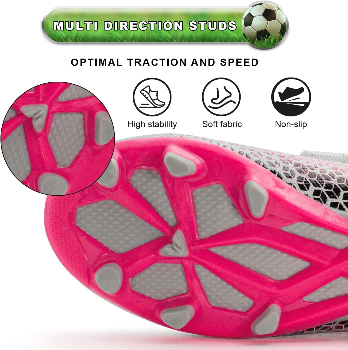 RUNIC Kids Soccer Cleats for Boys and Girls - Small and Big Kid Athletic Outdoor Football Shoes - Firm Ground - Hook and Loop Closure - Black/Gold