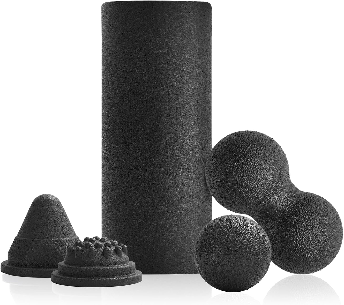5 in 1 Foam Roller Set with Peanut Massage Ball, Curved Muscle Brush - Yoga Roller, Massage Ball, Trigger Point Triangle for Deep Tissue Relief (Black)