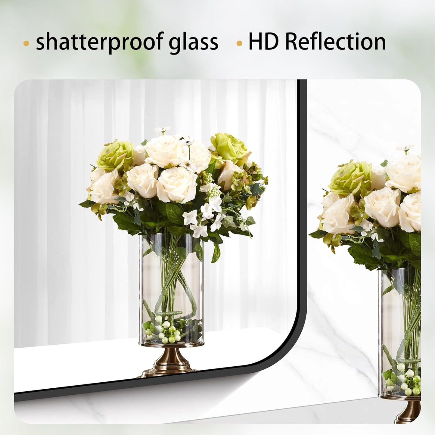 40" x 36"Bathroom Mirror, Matte Black Wall Mirror with Metal Frame, Decorative Rectangular Vanity Mirror for Bedroom Bathroom Living Room Entryway (Horizontal/Vertical)