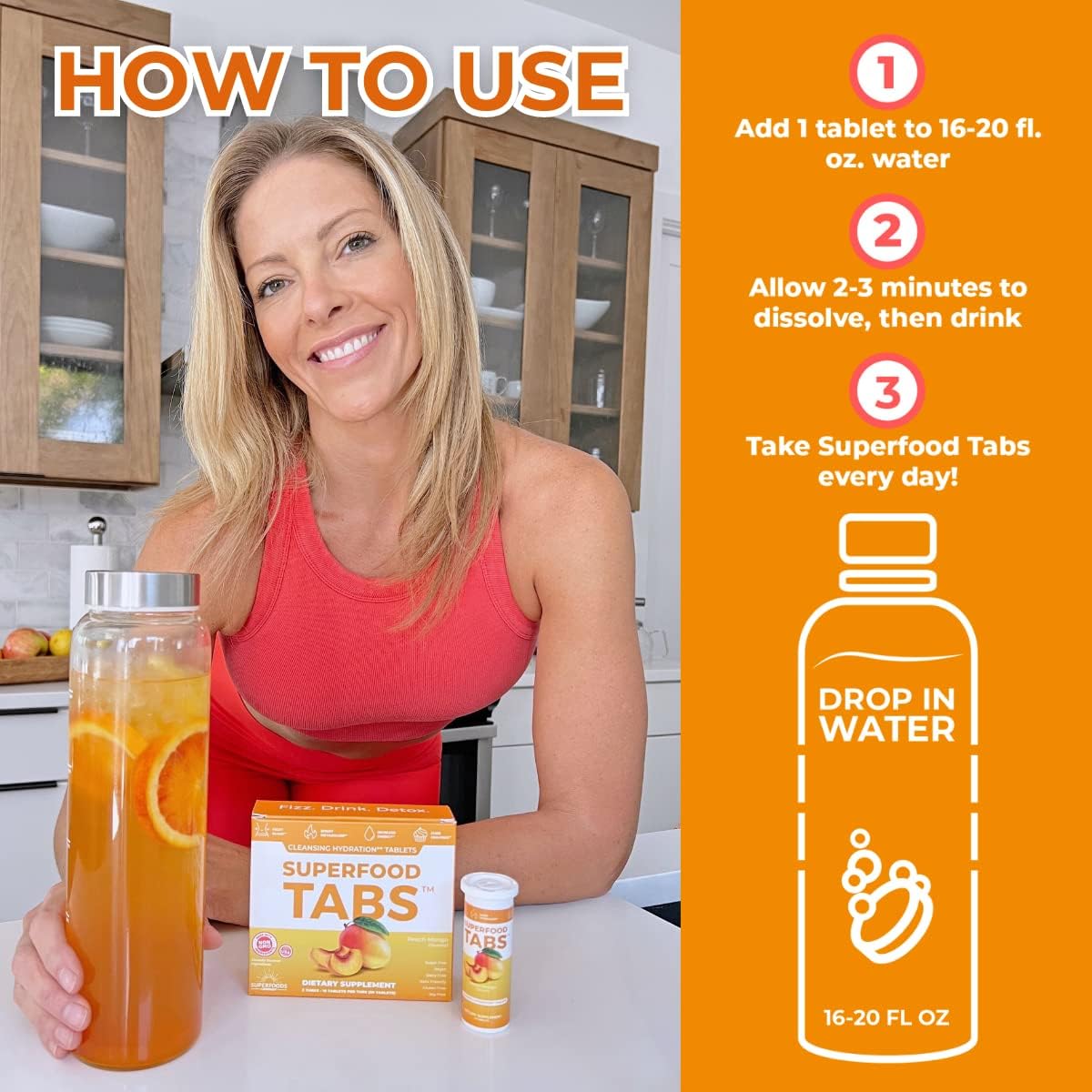 skinnytabs Anti-Bloat Cleanse Drink with 15 Superfoods | Supports Digestion, Energy & Cravings | Vegan, Non-GMO | 30 Effervescent Tabs – Peach Mango Flavor