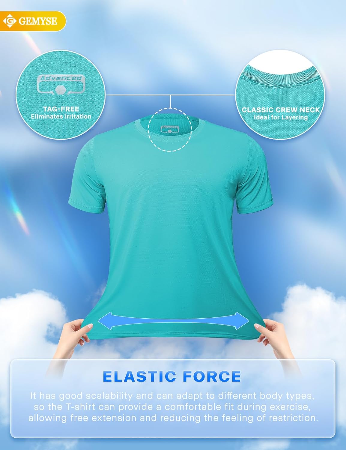 GEMYSE Men's Running Short Sleeve Shirt Sun Protection Quick Dry Moisture Wicking T-Shirts UPF 50+ for Workout