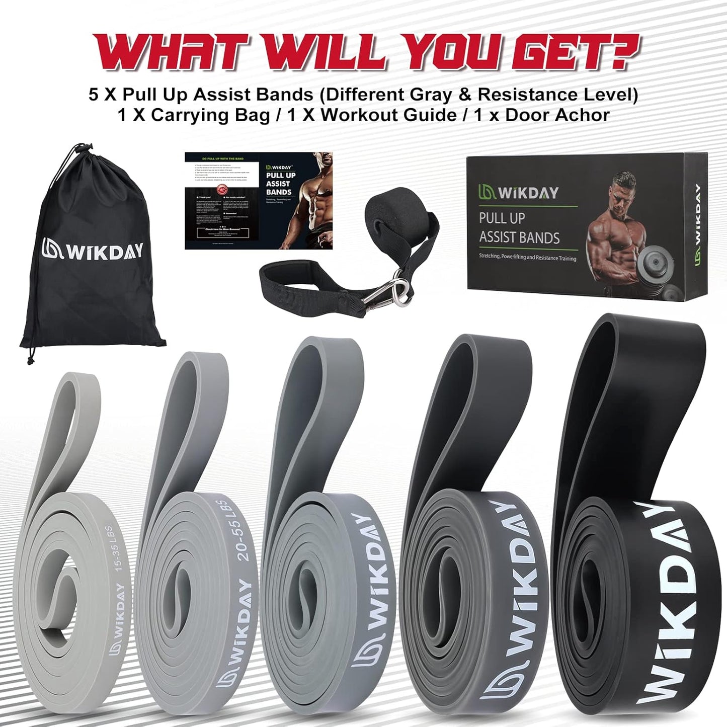 Resistance Bands, Pull Up Bands, Workout Bands for Exercise, Thick Heavy Resistance Band Set with Door Anchor, Elastic Bands for Body Stretching, Crossfit Training at Home/Gym Men & Women Women