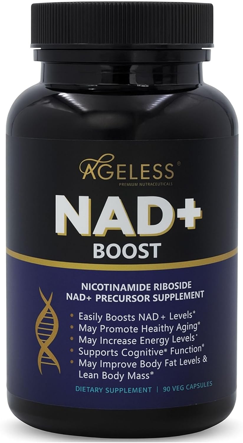 Ageless NAD Supplements for Women & Men | High Purity 300mg Nicotinamide Riboside Chloride | NMN Supplement for Anti-Aging | Support Energy, Focus, Body Fat and Cognitive Function - 90 Count