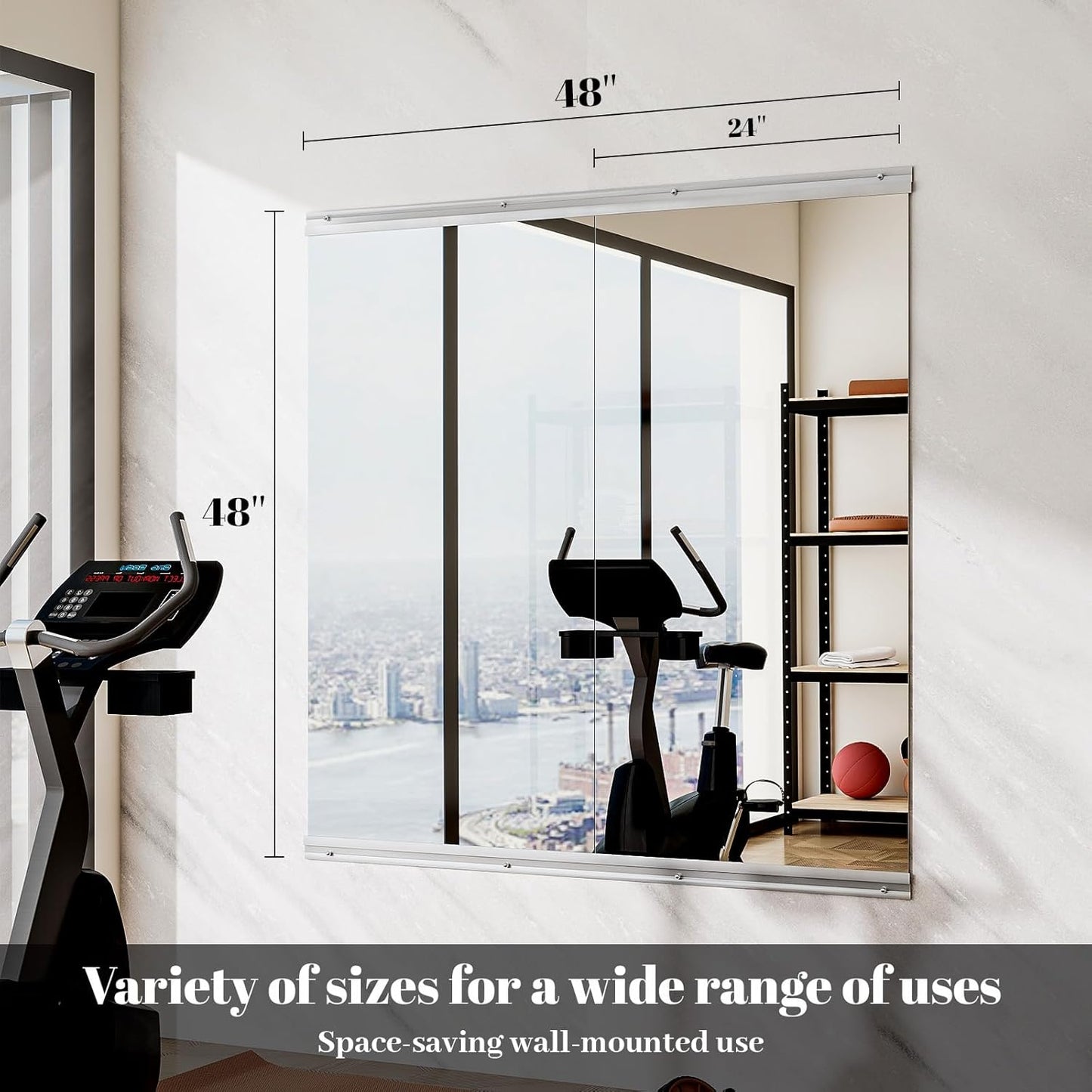Home Gym Mirror - 2 PCS 24×48 inches, Large Wall Mounted Frameless Full Length Body Mirror for Dancing Studio, Exercise, Fineness, Yoga, Tempered Glass