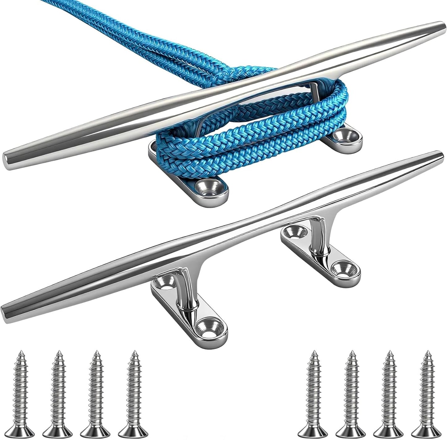 8/10/12/15 inch Dock Cleats - 316 Stainless Steel Boat Cleats Boat Dock Cleats,Open Base Dock Cleat with Fasteners,Marine Cleat Rope Cleat Boat Cleat for Boat/Deck/Nautical Decor(1,2,4,6 Pack)