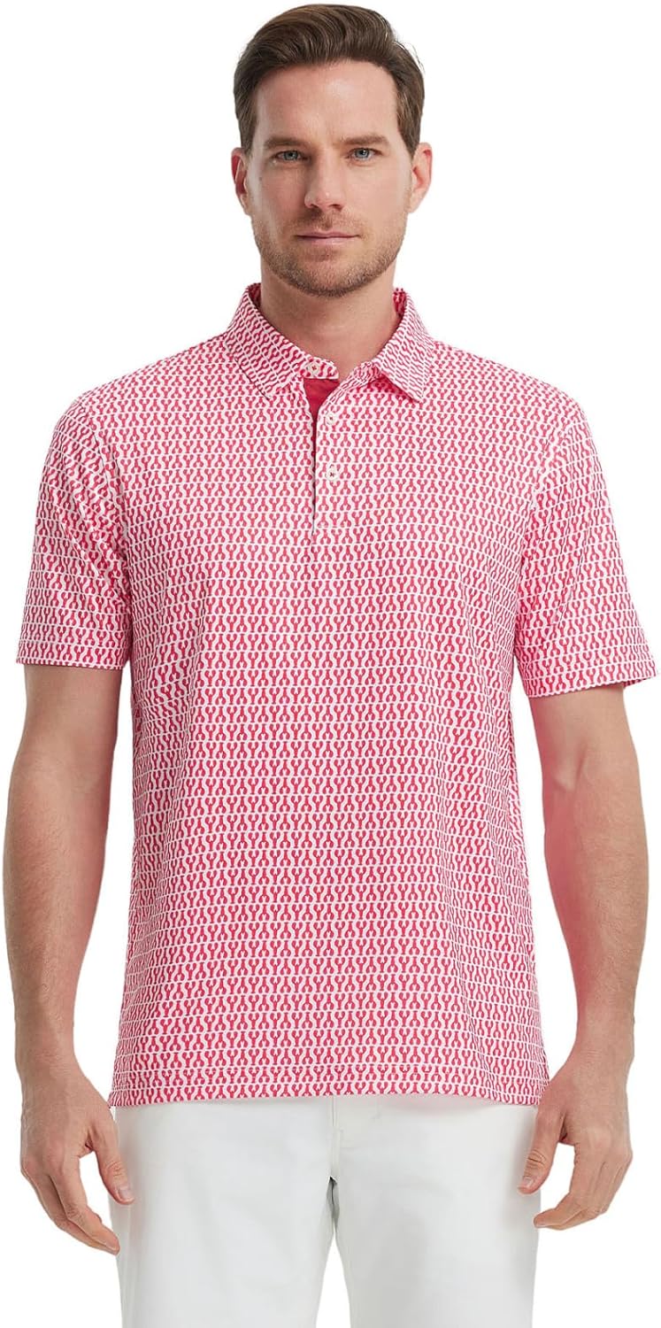 Men's Golf Polo Shirts Short Sleeve Striped Performance Moisture Wicking Dry Fit Golf Shirts for Men
