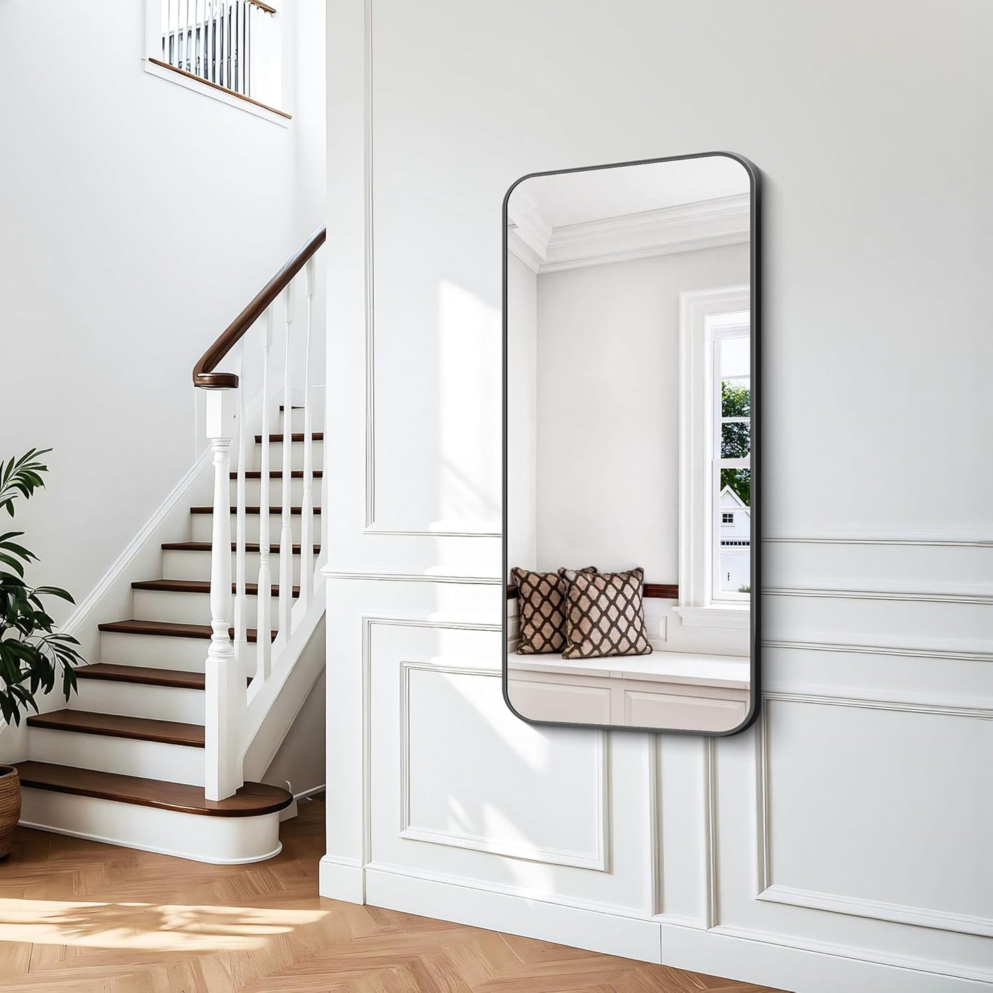 24x48 inch Bathroom Mirror,Black Rectangle Mirror,Wall Mounted Bathroom Frame Vanity Mirror with Round Corner for Bedroom Living Room, Entryway Hangs Horizontal or Vertical