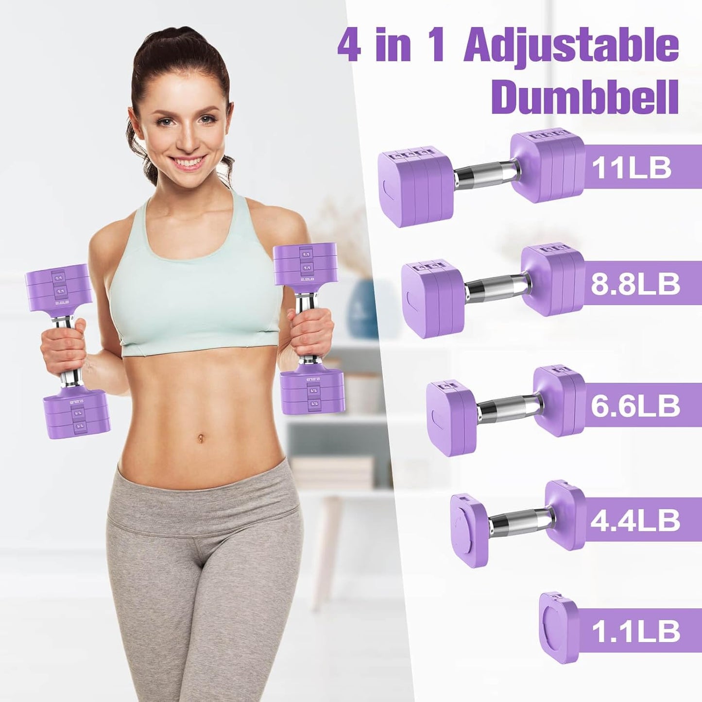 22LBS Adjustable Dumbbells Set, Adjustable Weight Dumbbells with 4 Levels 4.4lb, 6.6lb, 8.8lb, 11lb, Hand Weights Sets for Women/Men Home Gym Full Body Workout