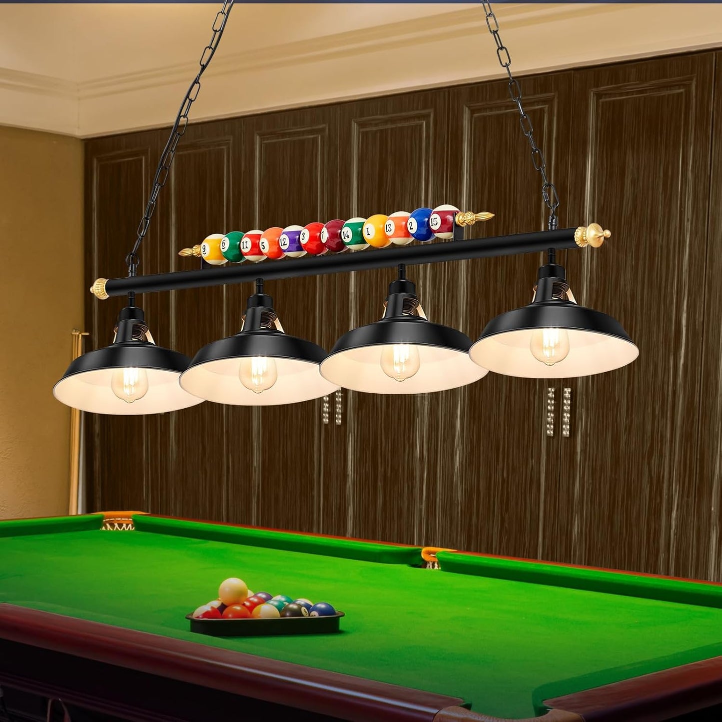 Adjustable Pool Table Lights for 7'-8' Billiard Light Hanging Pool Table Light Fixture Lighting Pendant Lamp with Metal Shades for Game Rooms (Bulb Not Included)(4 Lights)
