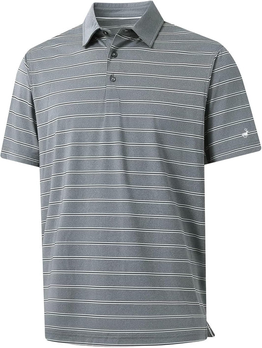 Rouen Polo Shirts for Men Dry Fit Performance Heather Stripe Golf Polo Moisture Wicking Lightweight Breathable Golf Shirts