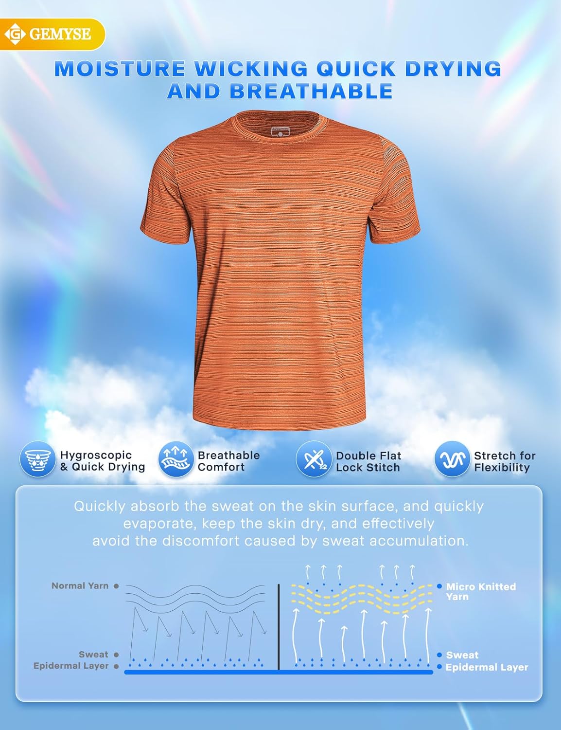 GEMYSE Men's Running Short Sleeve Shirt Sun Protection Quick Dry Moisture Wicking T-Shirts UPF 50+ for Workout