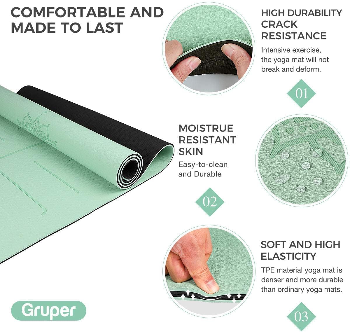 Yoga Mat Non Slip TPE Thick Yoga Mat with Alignment Mark, Large Size 72"L x 32"W x 0.32"Th or 0.24"Th, Anti-Tear Exercise & Fitness Mat for Yoga, Pilates & Floor Workouts