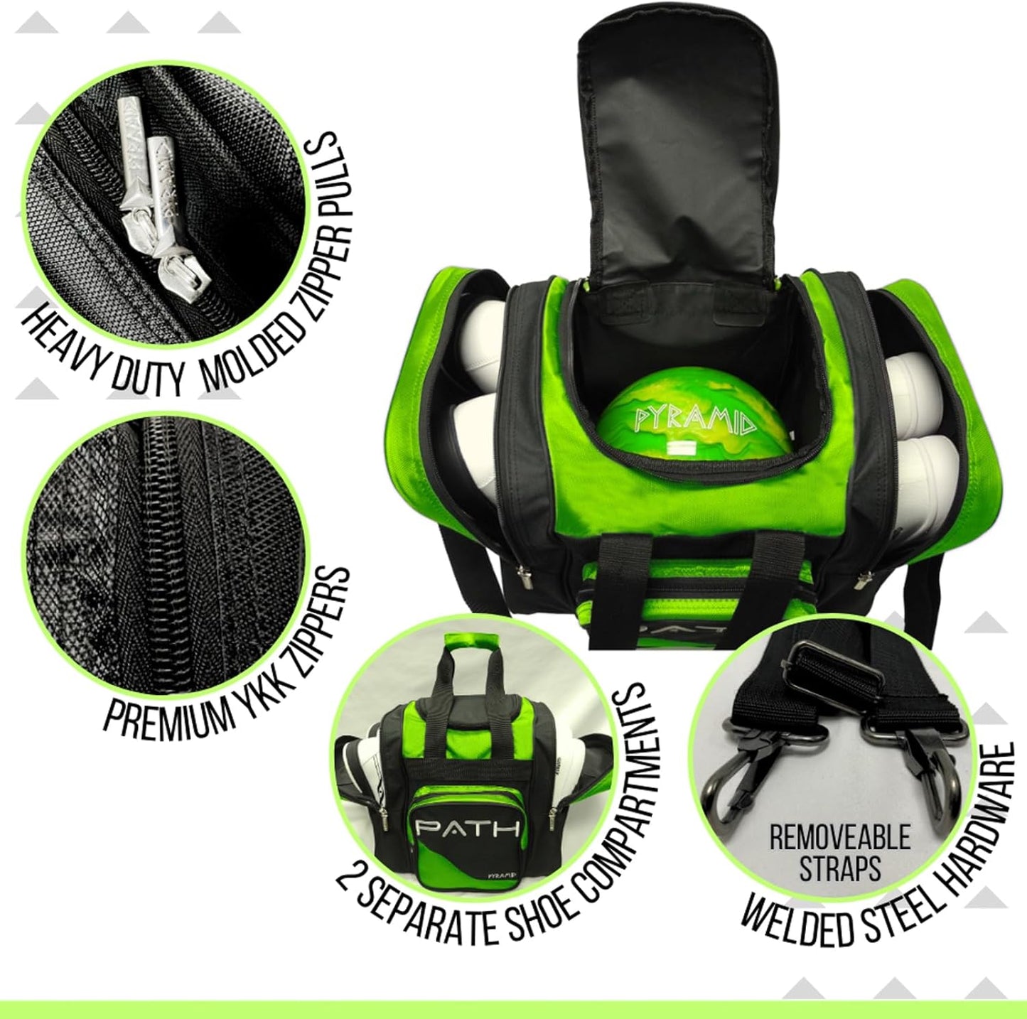 Pyramid Path Pro Deluxe Single Bowling Ball Tote - Holds One Ball, One Pair Shoes Up to Mens 15