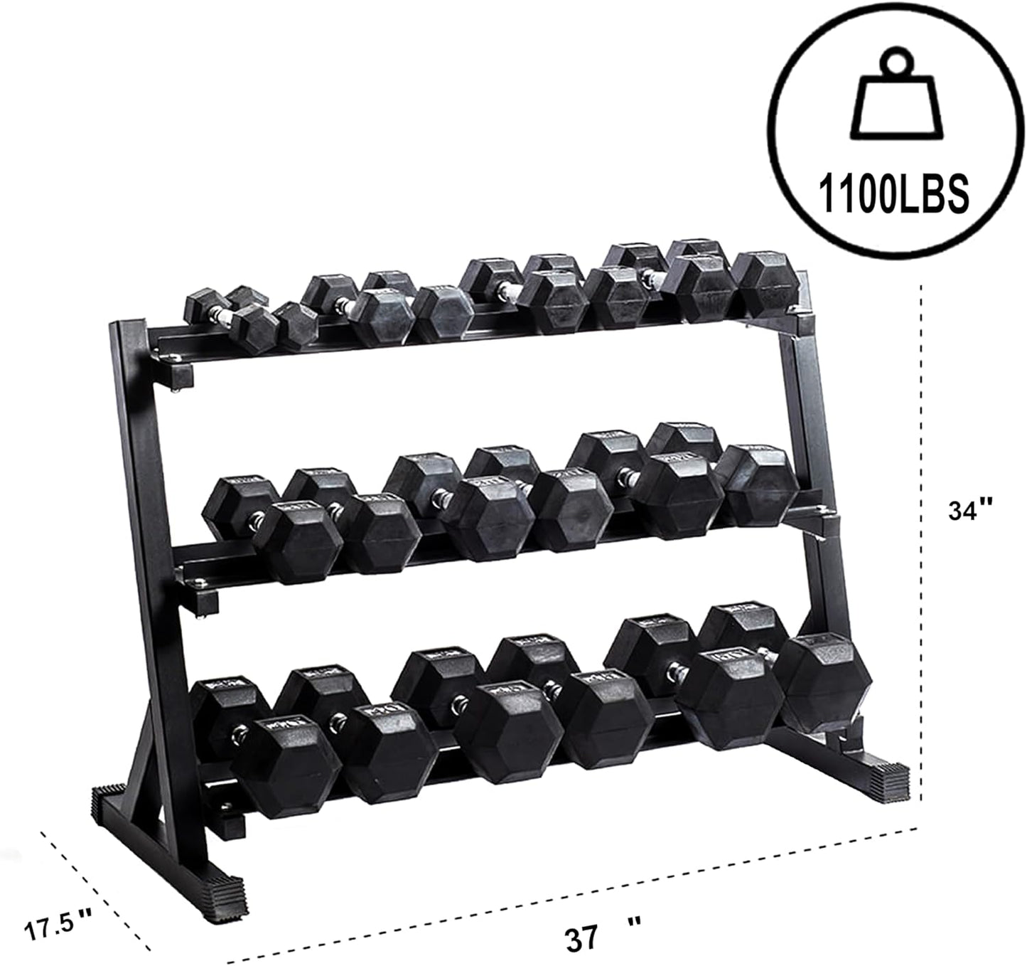 3-Tier Dumbbell Rack Multilevel Weight Storage Organizer for Home Gym, Weight Rack for Dumbbells, Kettlebells, 1100LBS(Rack Only)