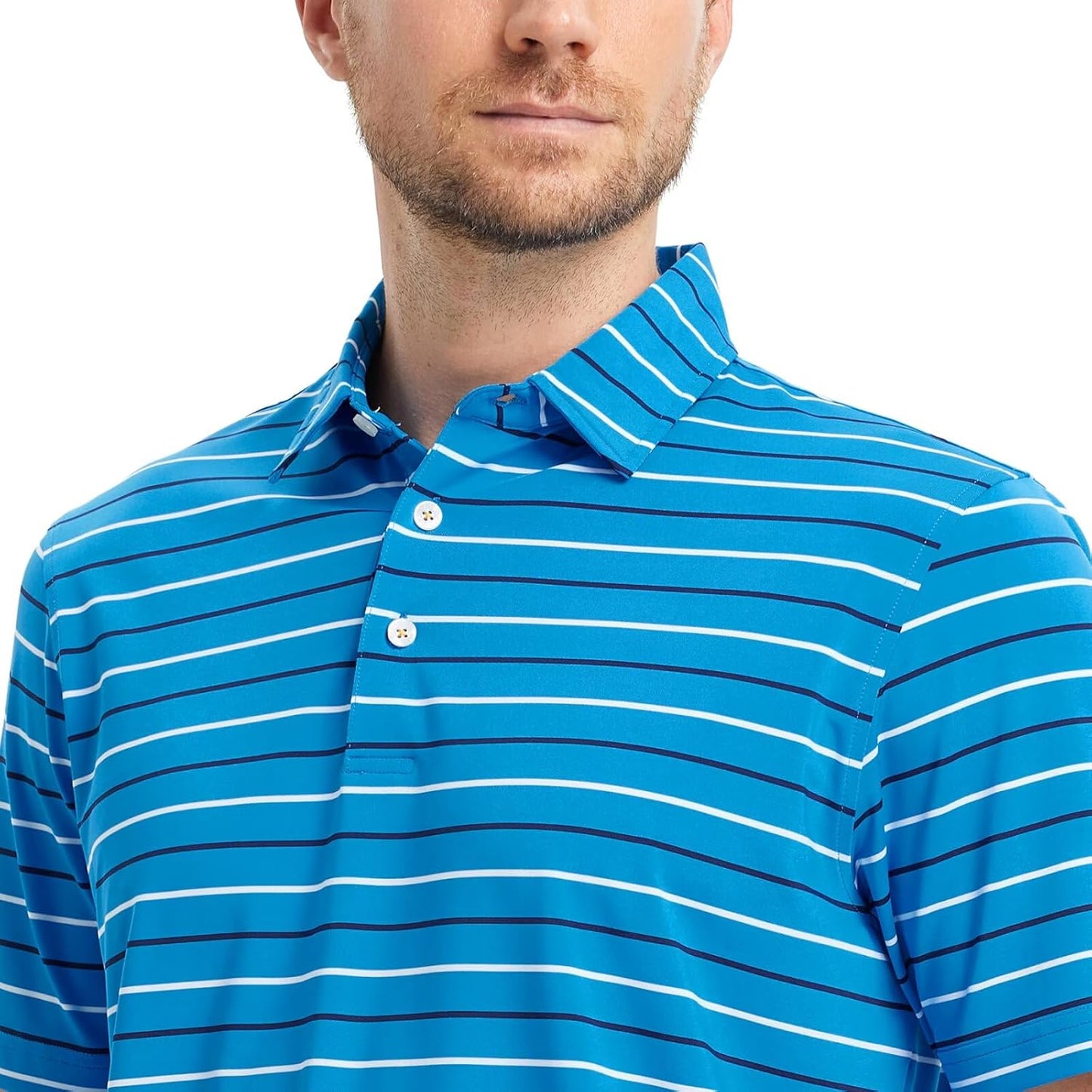 Rouen Mens Golf Shirt Moisture Wicking Dry Fit Performance Stripe Casual Collared Short Sleeve Golf Polo Shirts for Men