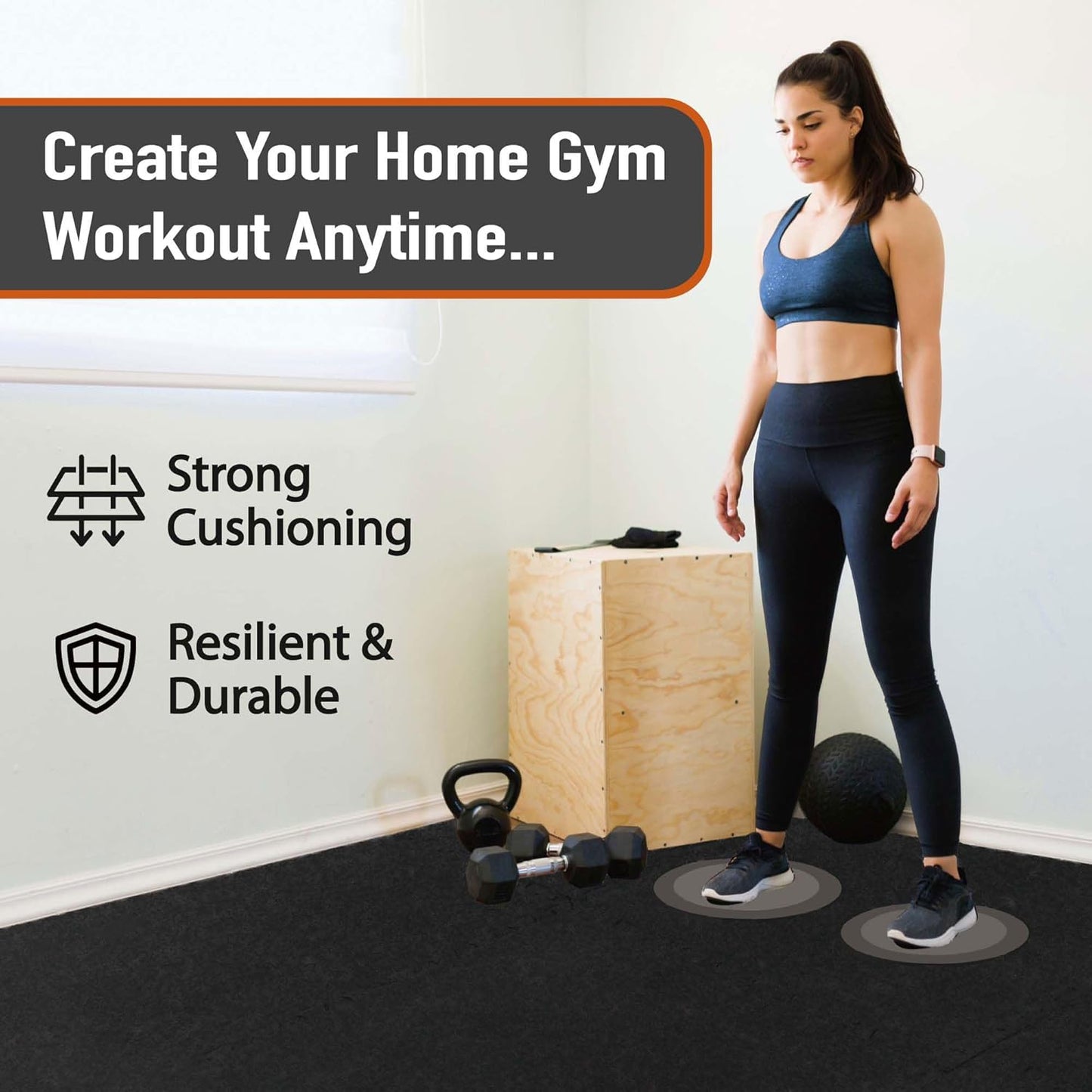 AIRHOP 0.56in Thick 24 Sq Ft Exercise Equipment Mats, 6 Tiles Upgraded Rubber Top with High Density EVA Foam, Large Interlocking Puzzle Gym Flooring for Home Gym, Heavy Weight Workout,Black