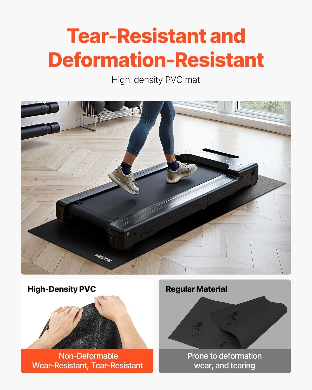 VEVOR Treadmill Mat for Carpet Floor, Exercise Equipment Mat for Treadmills, Stationary & Recumbent Bikes, High Density PVC Floor Protector Gym Mats, Waterproof and Non-Slip for Home Gym