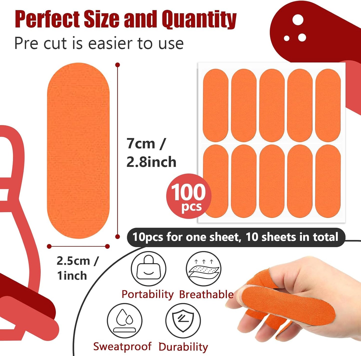 100 PCS Bowling Thumb Tape - Bowling Finger Tape - Thumb Tape Protector for Bowling(Multiple Colors, 1 x 2.8 Inches, Breathable)