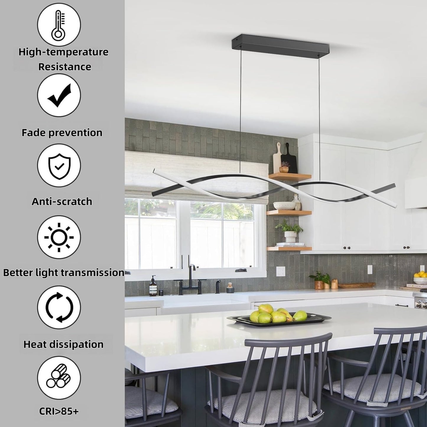 Modern Pendant Lights Fixture, 39in Aluminum LED Chandelier with Remote Control Dimmable 3000k-6000K Color Temperature, Island Lighting Lamp for Kitchen, Dining Room, Billiard Room