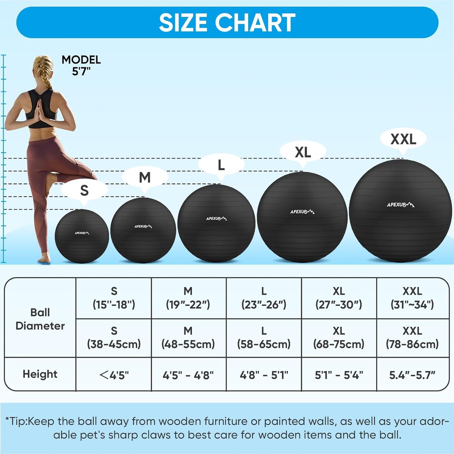 APEXUP Yoga & Pilates Ball - Anti Slip Heavy Duty Gym Ball for Fitness, Balance & Core Workout