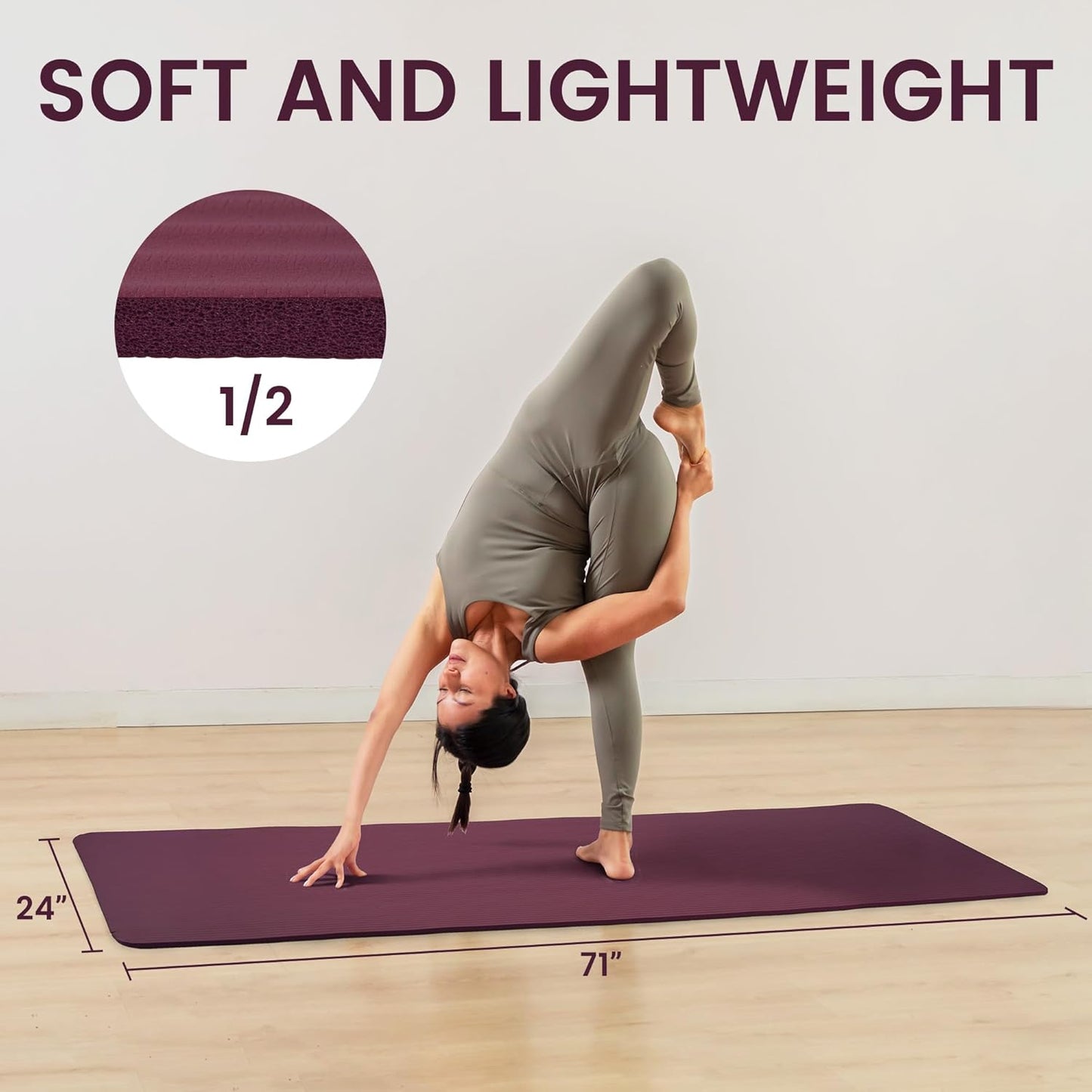 Yoga Mat, 1/2-Inch Extra Thick High Density Exercise Mat, Anti-Tear Exercise Yoga Mat with Carrying Strap, Suitable for Various Yoga Exercises