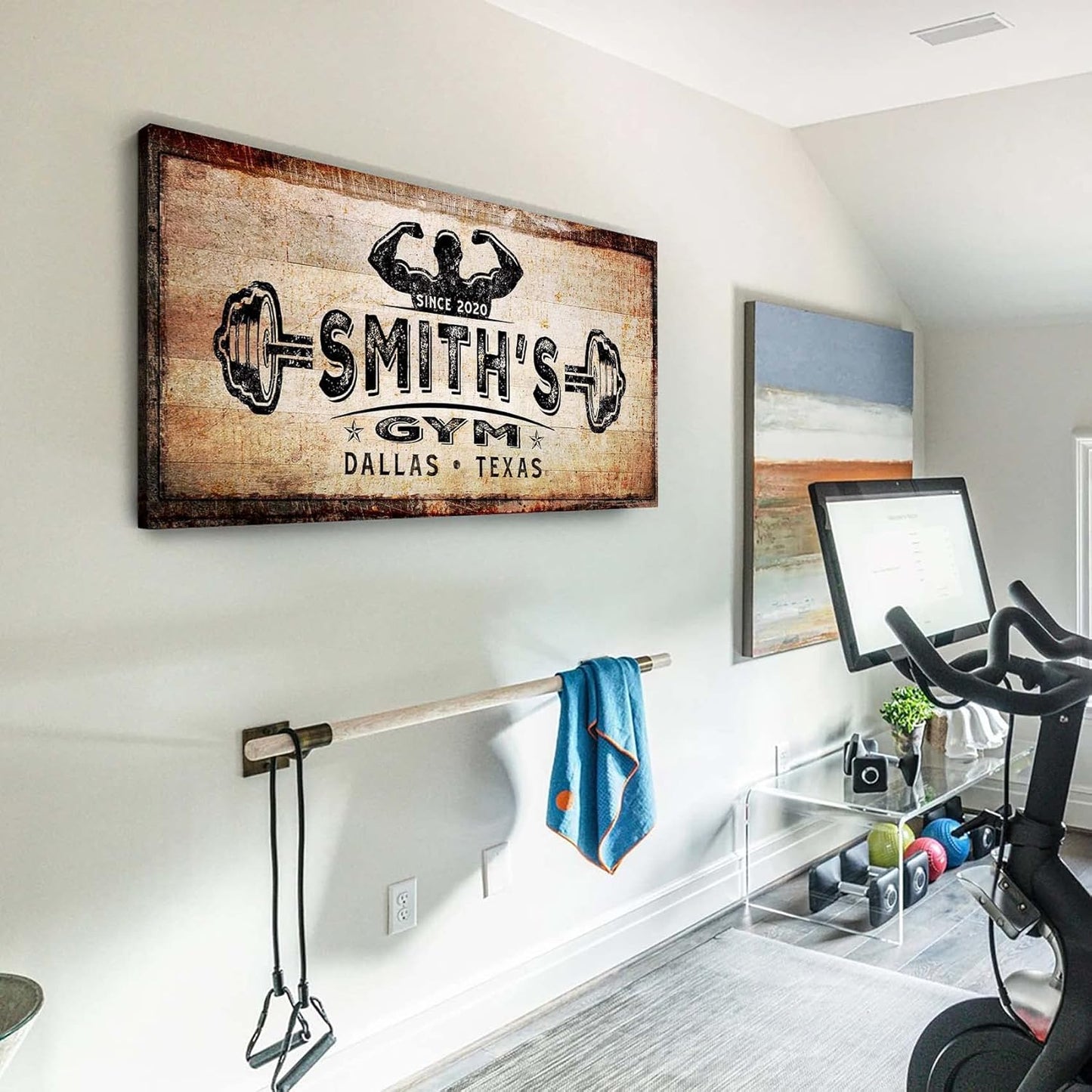 TAILORED CANVASES Personalized Gym Sign Wall Art Decor - Motivational Canvas for Home, Workout Room, Garage, Fitness Center - Inspirational Posters With Name on Rustic Copper, 60x30in