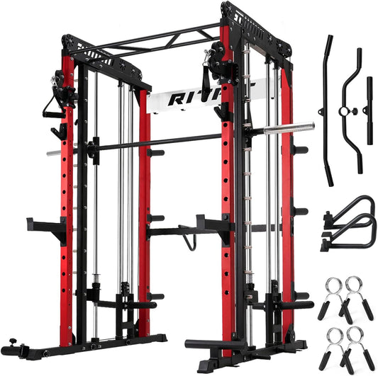 RitFit M1 & M1 Pro Smith Machine with Cable Crossover System, Multi-Function Squat Rack Power Cage for Home Gym, Power Rack and Packages