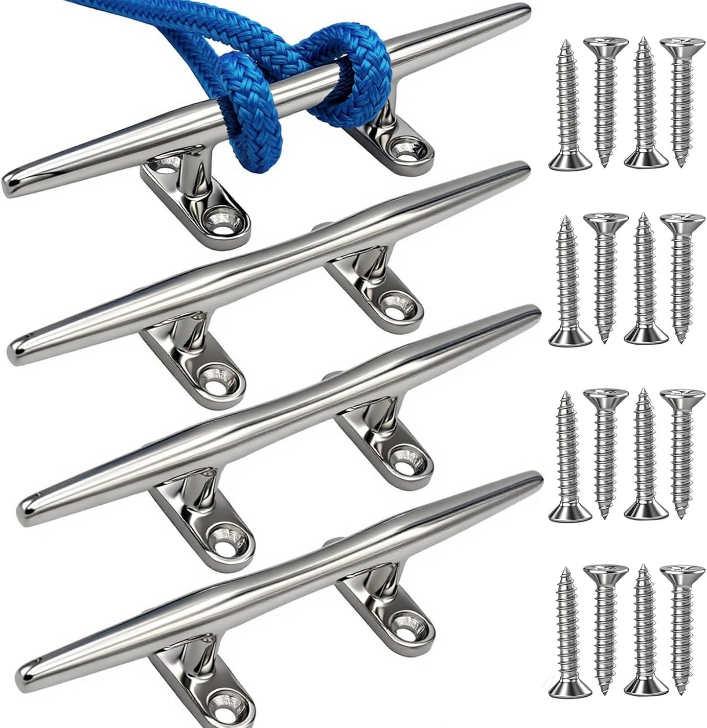 8/10/12/15 inch Dock Cleats - 316 Stainless Steel Boat Cleats Boat Dock Cleats,Open Base Dock Cleat with Fasteners,Marine Cleat Rope Cleat Boat Cleat for Boat/Deck/Nautical Decor(1,2,4,6 Pack)