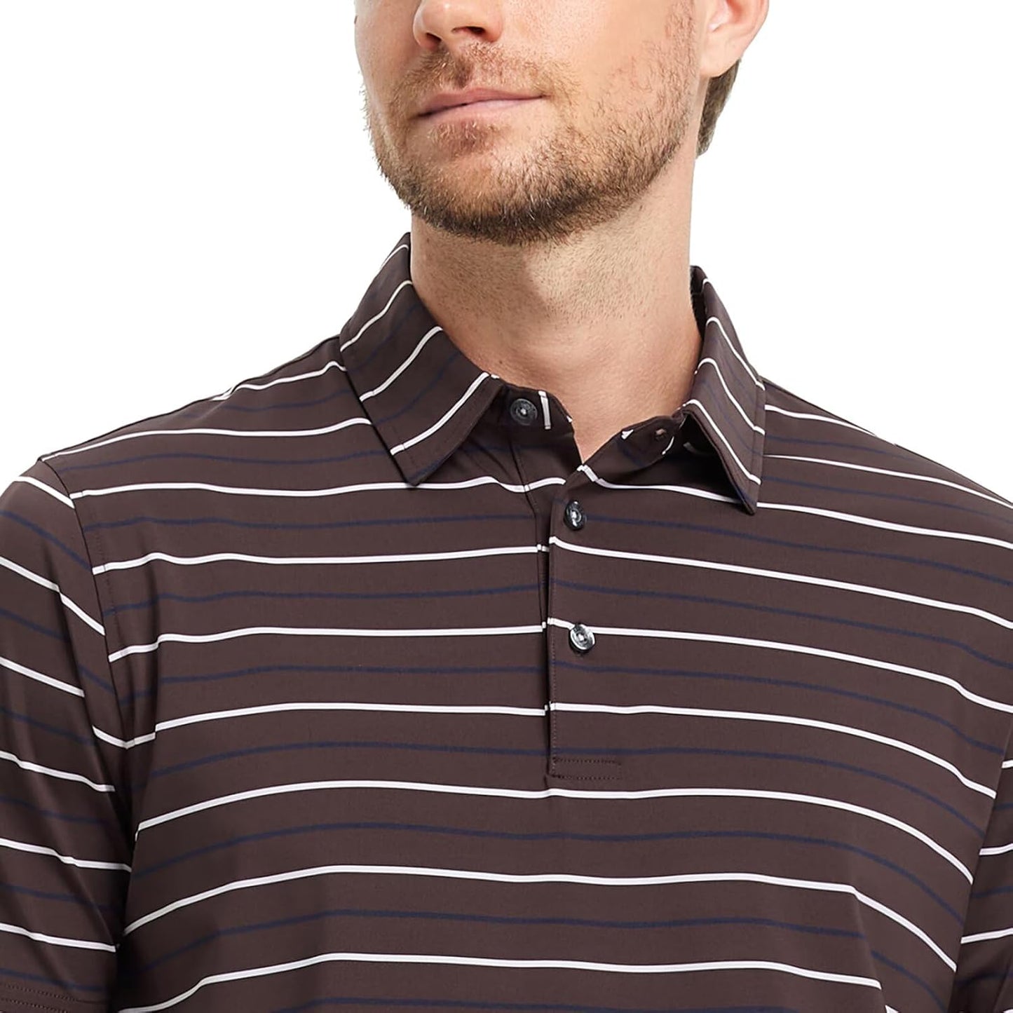 Rouen Mens Golf Shirt Moisture Wicking Dry Fit Performance Stripe Casual Collared Short Sleeve Golf Polo Shirts for Men