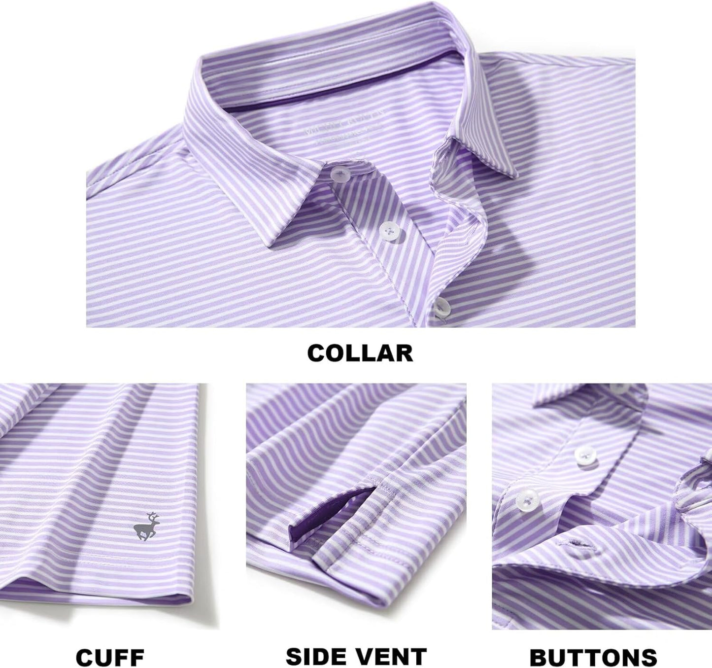 Mens Golf Shirt Moisture Wicking Dry Fit Performance Sport Short Sleeve Striped Golf Polo Shirts for Men
