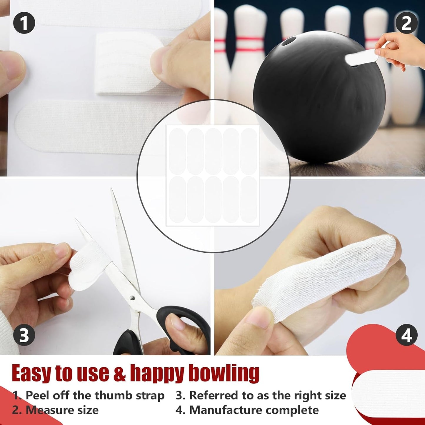100 PCS Bowling Thumb Tape - Bowling Finger Tape - Thumb Tape Protector for Bowling(Multiple Colors, 1 x 2.8 Inches, Breathable)