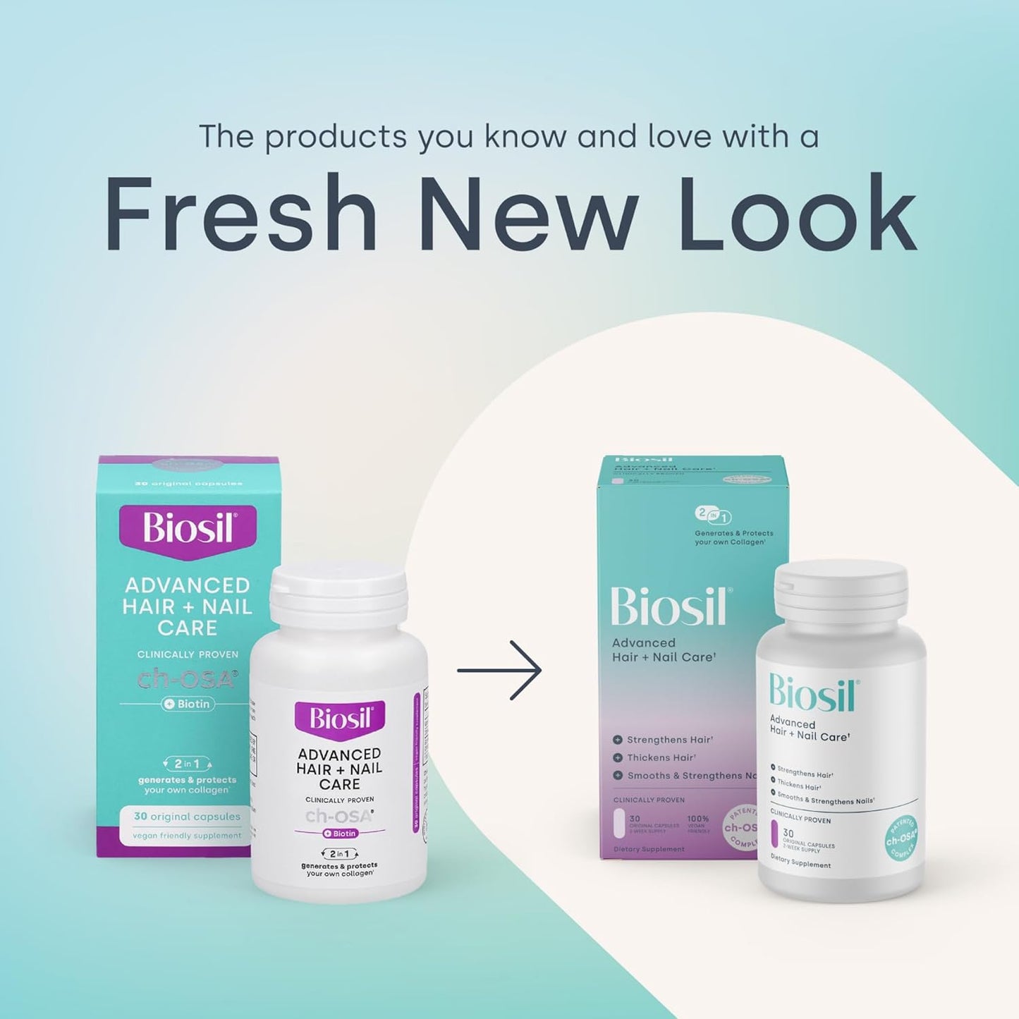 Biosil Advanced Hair + Nail Care - Growth Vitamins for Women - Strengthen & Thicken Strands - 60 Capsules - Patented ch-OSA - 30-Day Supply