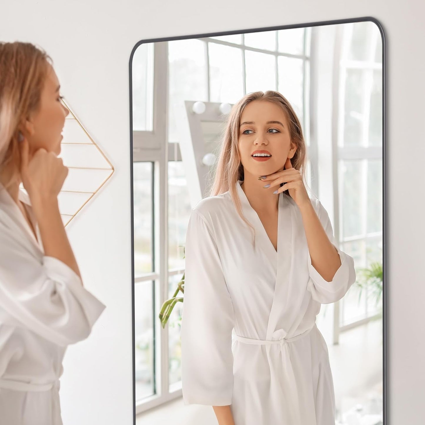 36" x 48"Bathroom Mirror, Matte Black Wall Mirror with Metal Frame, Decorative Rectangular Vanity Mirror for Bedroom Bathroom Living Room Entryway (Horizontal/Vertical)