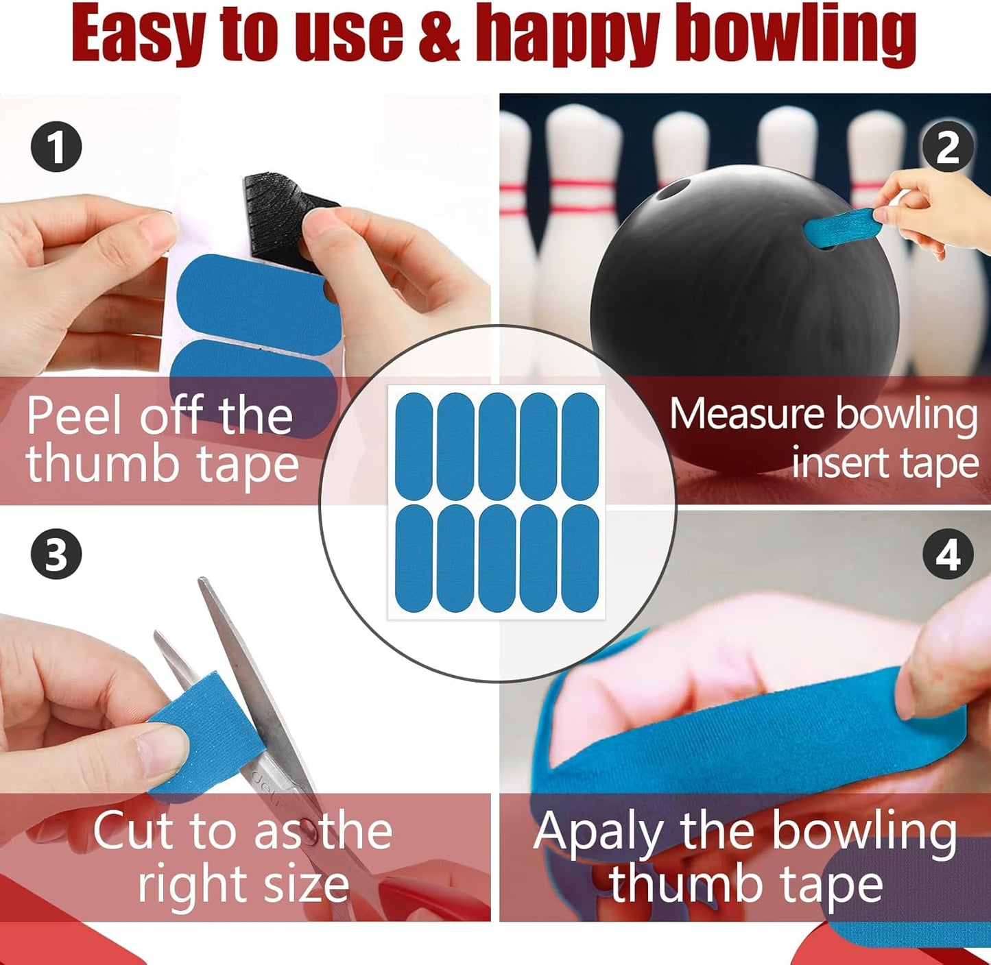 100 PCS Bowling Thumb Tape - Bowling Finger Tape - Thumb Tape Protector for Bowling(Multiple Colors, 1 x 2.8 Inches, Breathable)